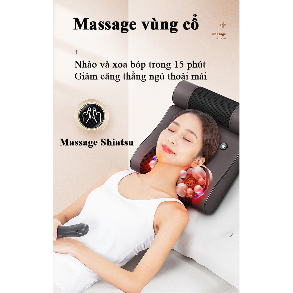 [Hàng Chính Hãng] Gối tựa lưng massage hồng ngoại 16 bi thế hệ mới phiên bản cao cấp