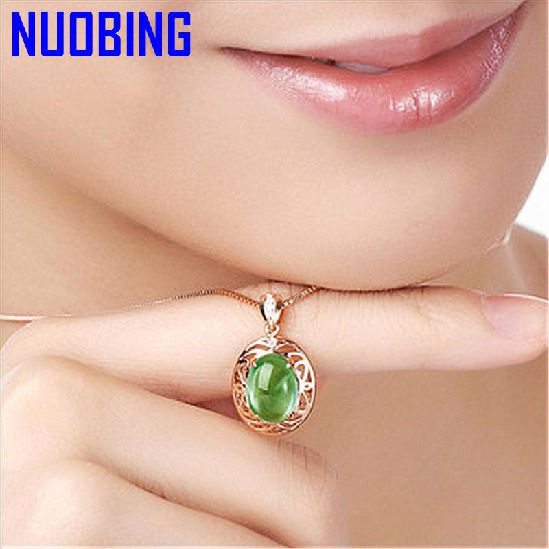 Vintage Green Crystal Prehnite Zircon Diamonds Gemstones Pendant Necklaces For Women 18K Rose Gold Color Choker Jewelry Bijoux|Pendants|