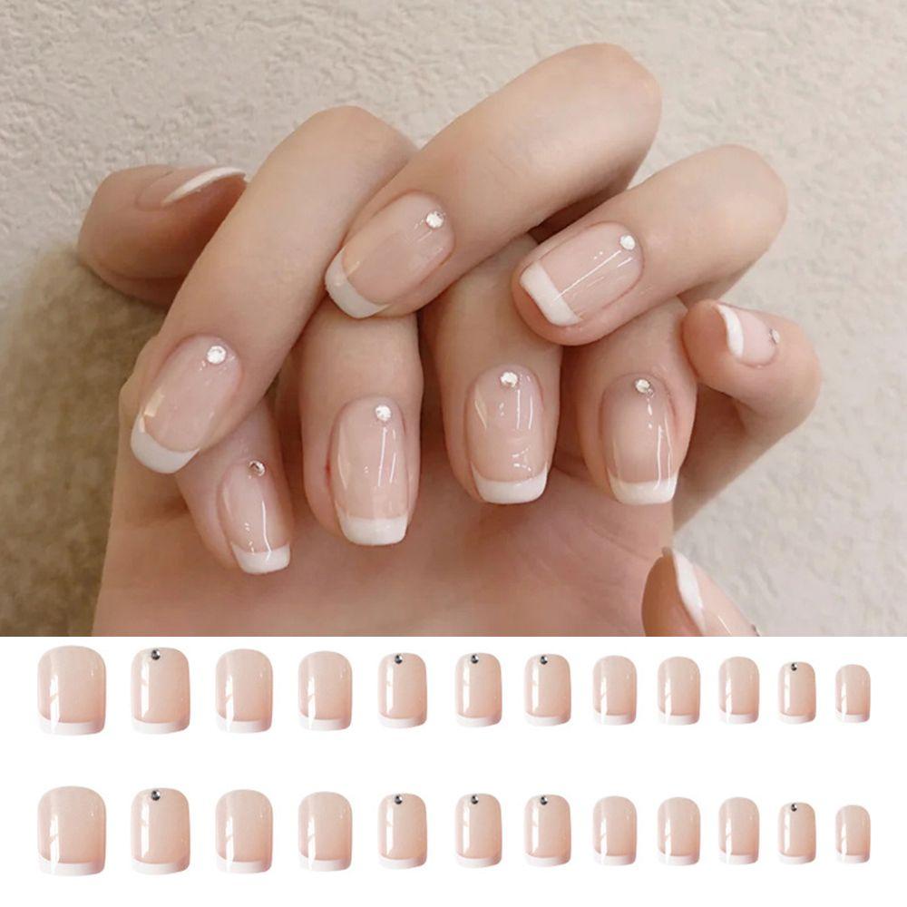 Hộp 24 Móng Tay Giả Đầu Vuông Màu Trắng Che Phủ Toàn Diện