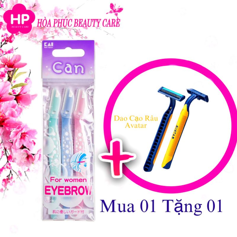 Dao Cạo Lông Mày Lưỡi Thép Có Màng Bảo Vệ Can Kai  Eyebrow For Women ( Set 3 Cây )