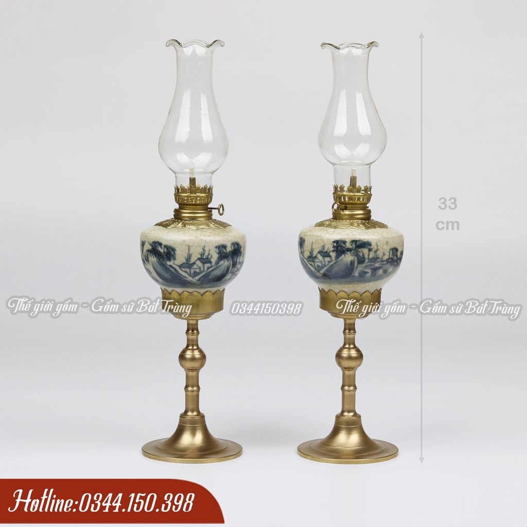 Đèn dầu men rạn cổ gốm sứ Bát Tràng cao cấp