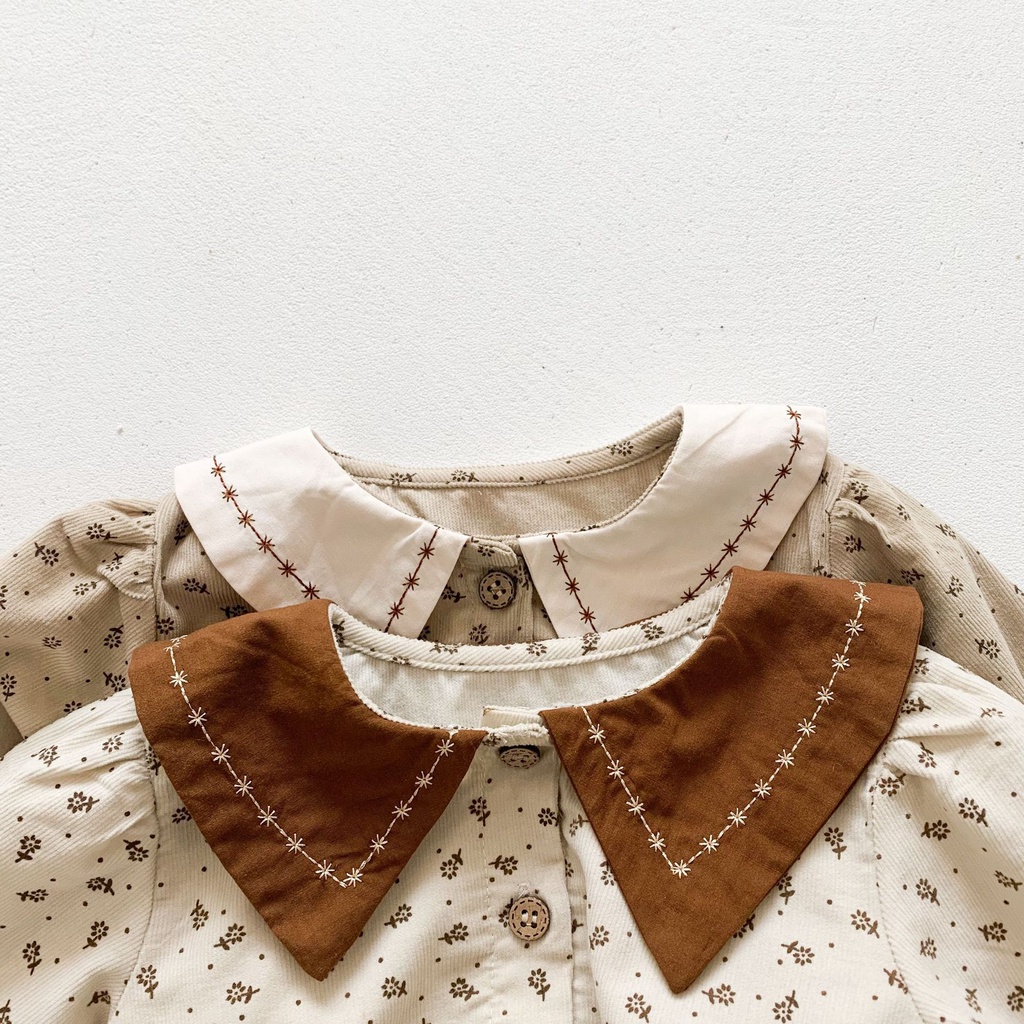 Áo liền quần tay dài chất liệu nhung tăm thời trang mùa thu cho bé gái 0-24 tháng tuổi