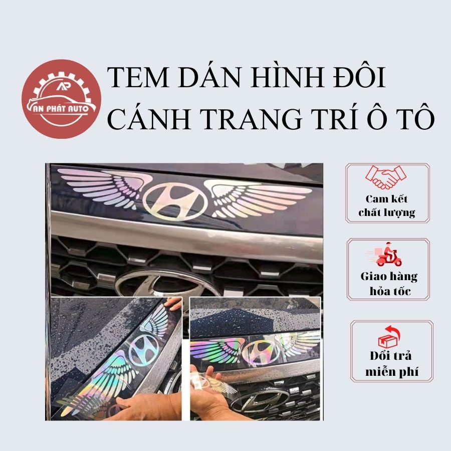 Tem Decal Dán Trang Trí Xe Ô Tô Laser Phản Quang/ Bạc Phản Quang Hình Đôi Cánh Lồng Với Logo Hãng Xe [Hàng Loại Đẹp]