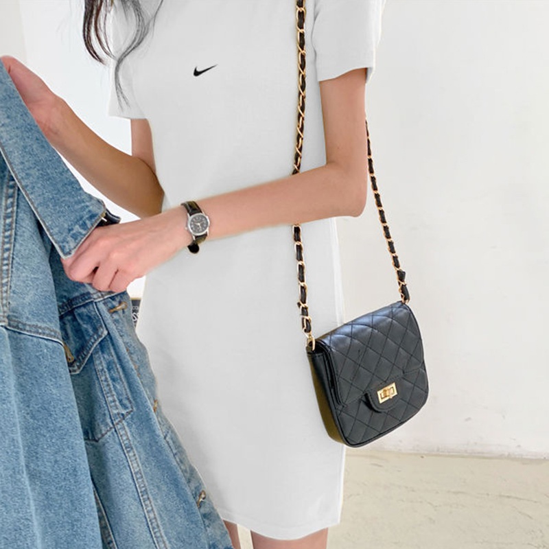 Đầm thun tay ngắn họa tiết in đơn giản phong cách Hàn Quốc