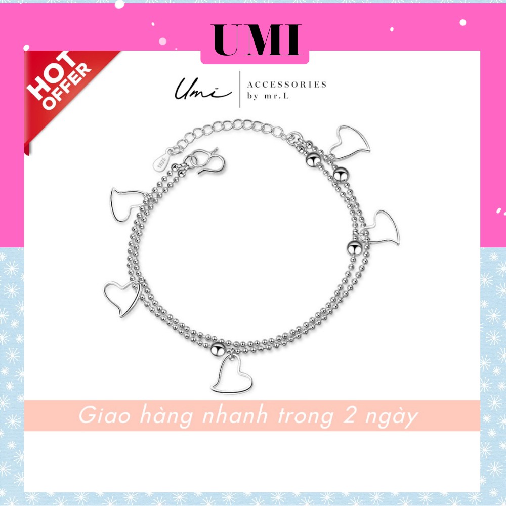 Lắc Chân Nữ Bạc 925 Thiết Kế Hình Trái Tim Đan Xen Phong Cách Hàn Quốc UMI JL054