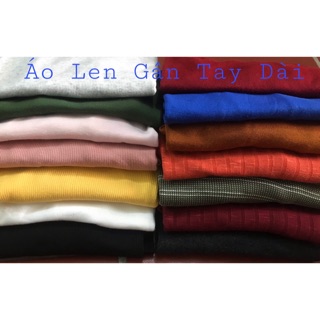 Áo len gân cổ tròn tay dài