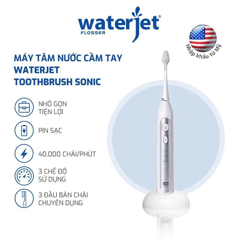 Mall - [Chính Hãng] Waterjet Sonic- Bàn chải điện sóng âm Toothbrush- đánh bay mảng bám gấp 10 lần- (hàng USA)- BH 1 năm