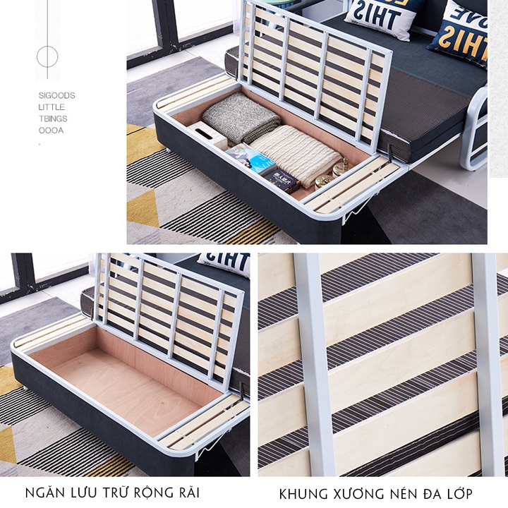 Giường Thông Minh Gấp Gọn Thành Ghế Sofa ,Ghế sofa giường Có Ngăn Chứa Đồ Rộng Rãi- Kích Thước 1m6x1m9