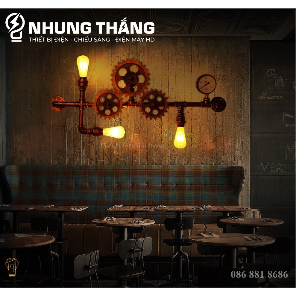 Đèn Tường Retro DT-9040 - Hình Ống Nước,Bánh Răng Chuyển Động - Kiểu Dáng Cổ Điển - Tặng Kèm 3 Bóng T64 - Bảo Hành 1 Năm