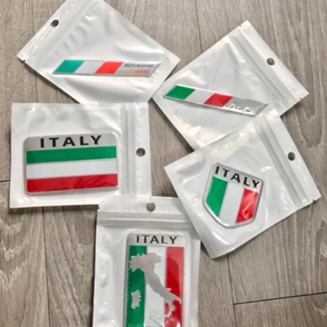 Trọn bộ tem nhôm cờ các nước Ý Pháp Anh Đức Mỹ vespa