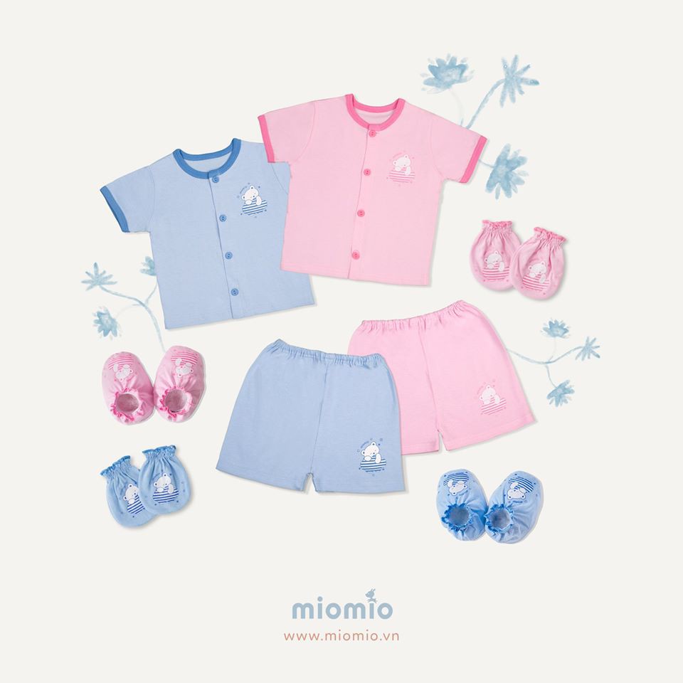 Quần, áo cộc tay Miomio cho bé cài giữa hình gấu mây chất liệu cotton - Monnie Kids