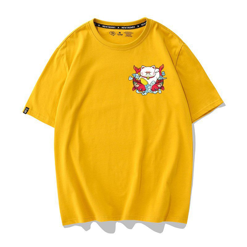 [Hàng Xịn, Giá Tốt] Áo Phông Thun Mèo May Mắn Cá Chép Mini Nam Nữ - Unisex - Cotton - Mã AT036