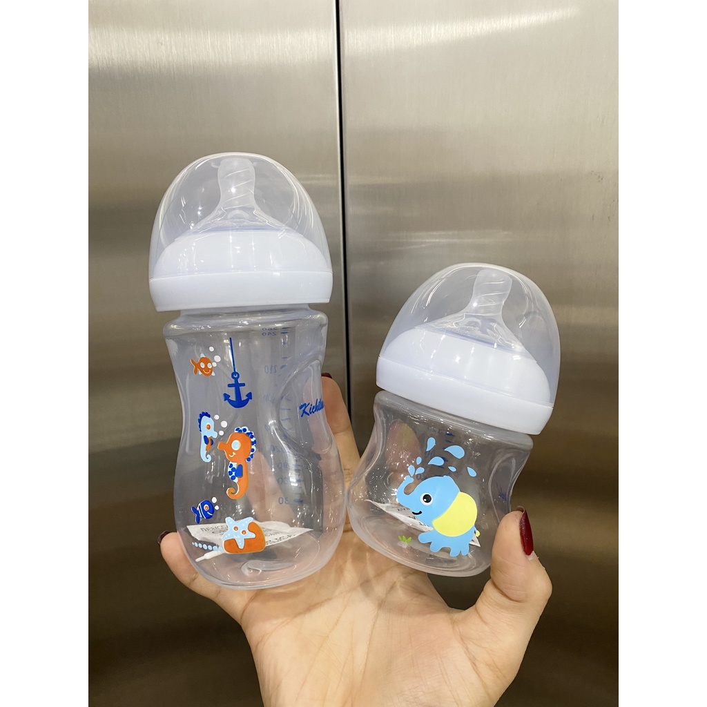 Bình sữa cổ rộng PP KICHILACHI NATURAL cho bé núm ti siêu mềm mô phỏng hình dáng của ti mẹ 125-260ml