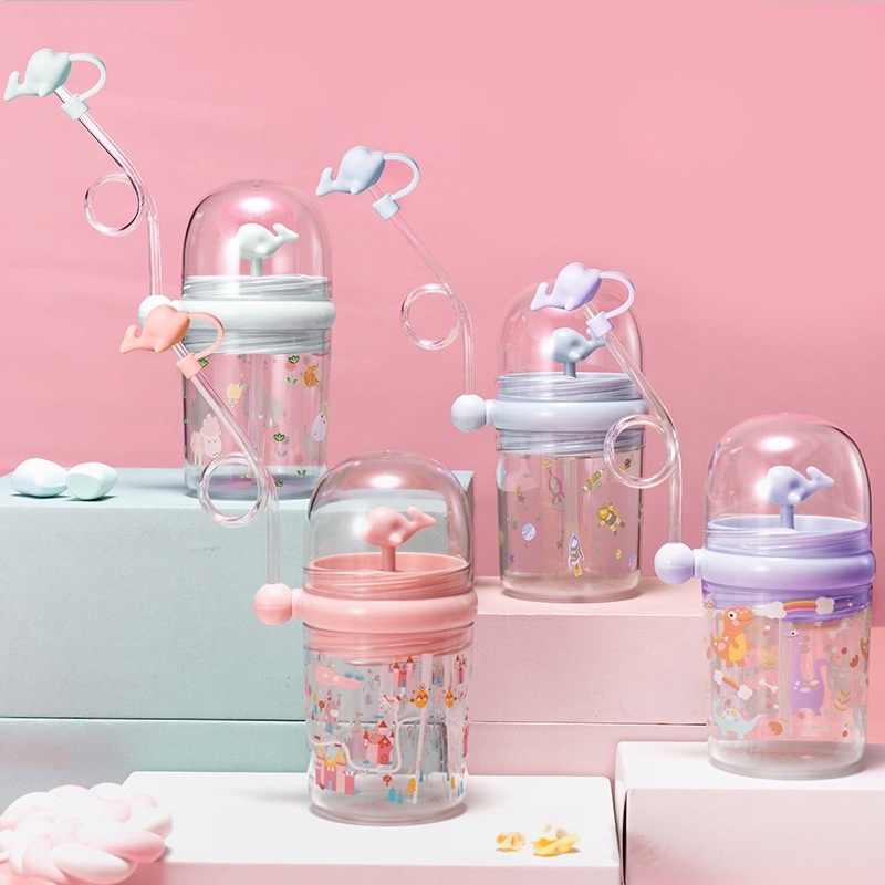 Bình Nước Dạng Xịt 260mL Bằng Nhựa Chống Rơi Hình Cá Voi Dễ Thương Cho Trẻ Mẫu Giáo