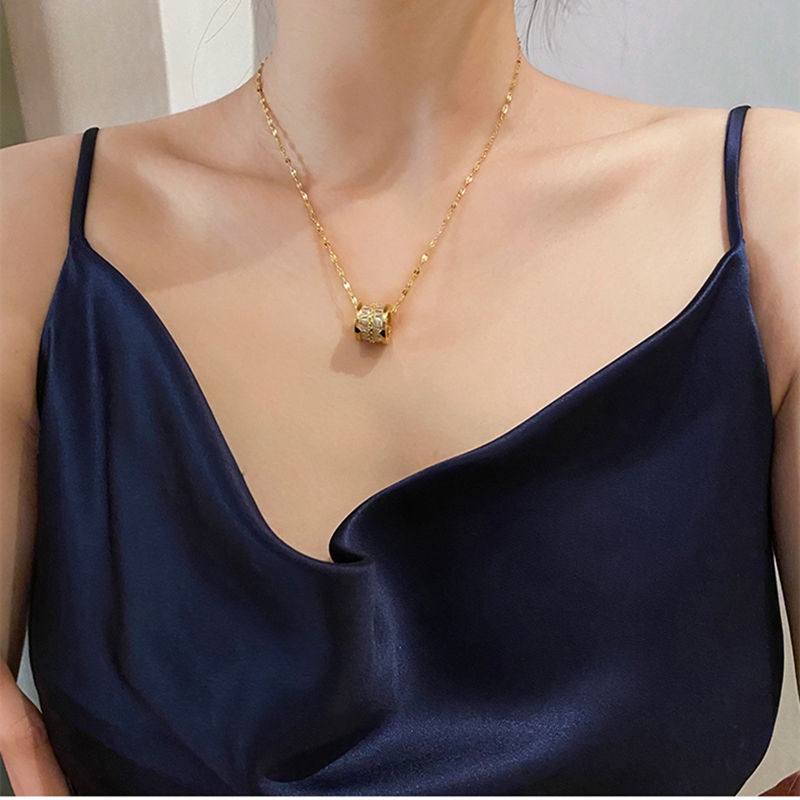 Dây chuyền nữ THÉP TITAN NGUYÊN CHẤT vòng cổ vàng 18k KHÔNG GỈ mặt hình trụ đơn giản phong cách ins hàn quốc