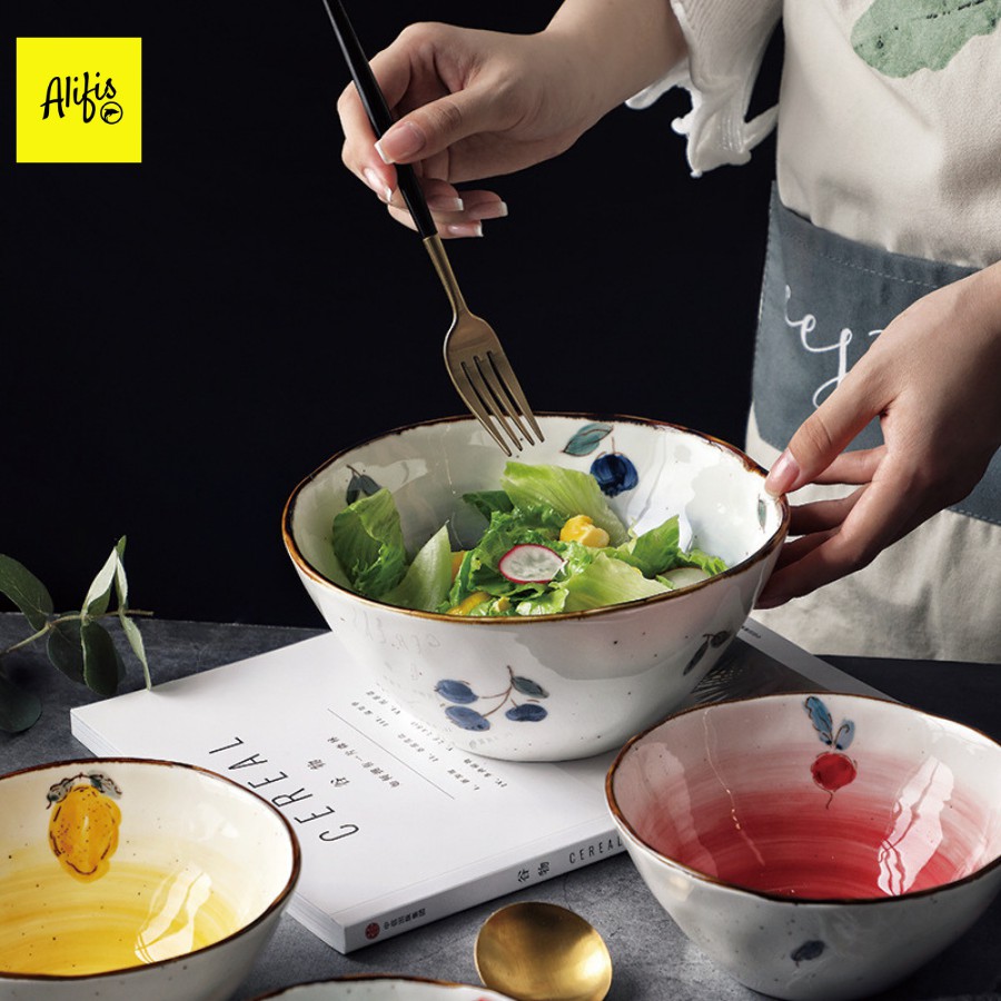 Tô sứ, bát tô ăn mì, đựng salad- họa tiết hoa quả nhiều màu sắc - dùng cho bàn ăn và decor