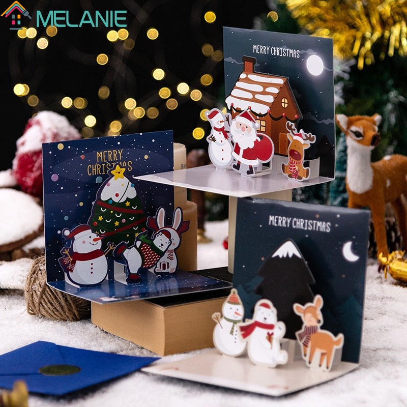 Bộ thiệp mừng Giáng sinh/Năm mới dạng mở 3D với phong bì và nhãn dán trang trí