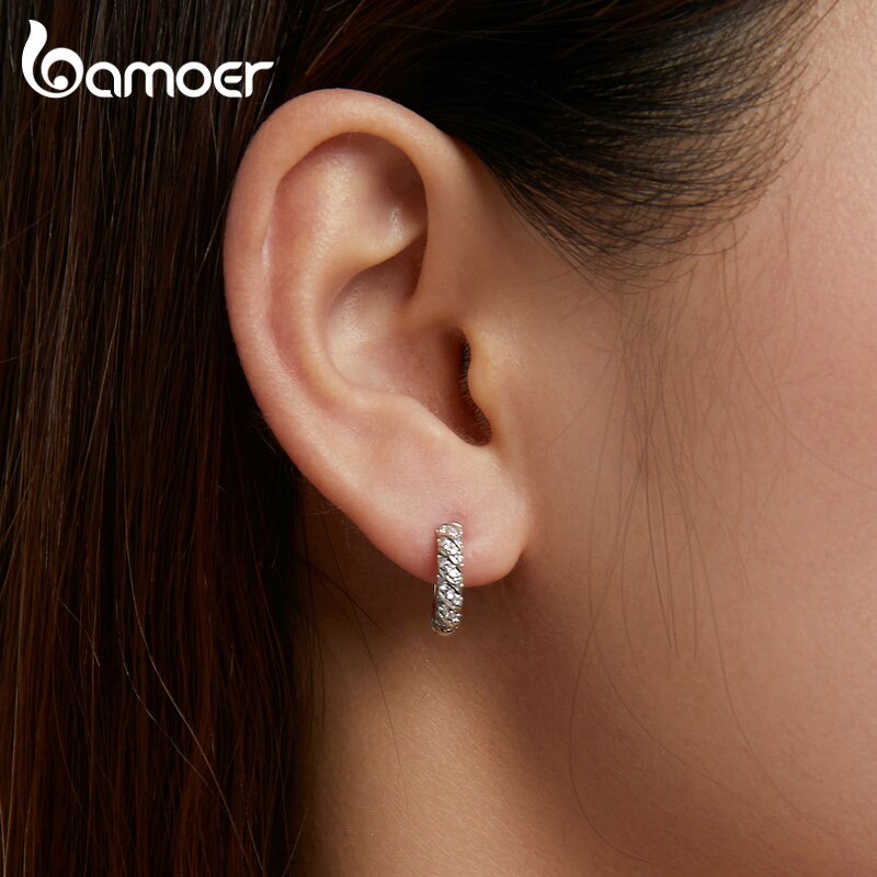 Bông tai Bamoer BSE512 bạc Sterling 925 dát đá Zircon chính hãng làm quà tặng cho phụ nữ và bé gái