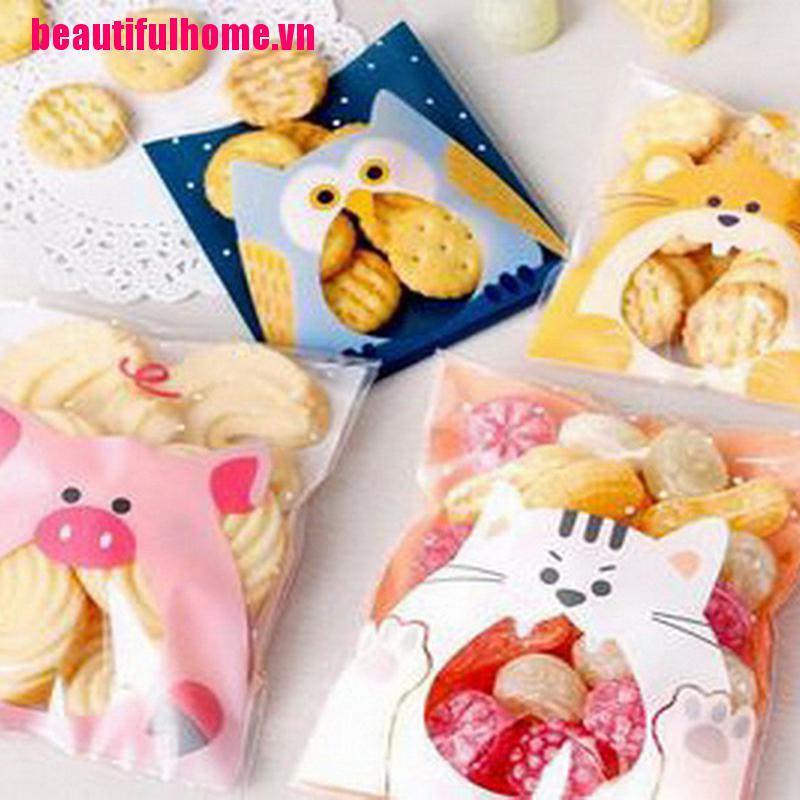 Set 100 Túi Nhựa Đựng Bánh Kẹo In Hình Động Vật Dễ Thương