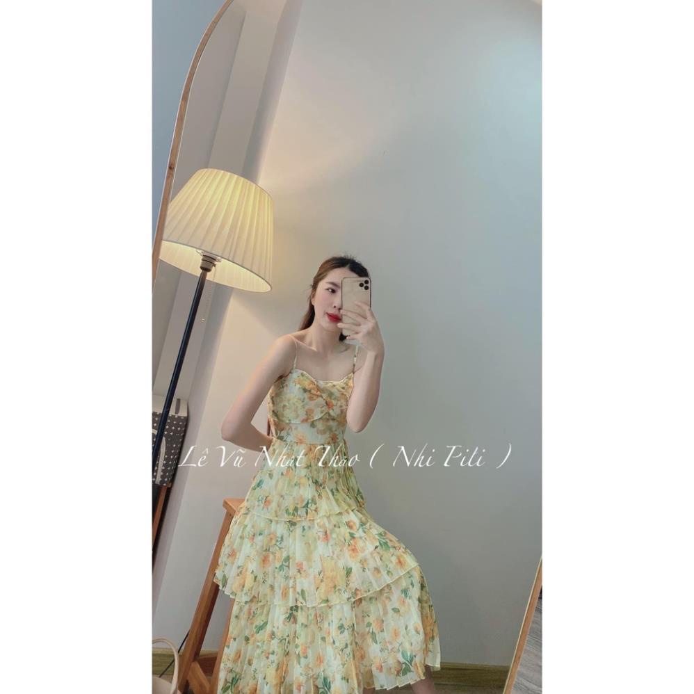 ✔ 𝗙𝗥𝗘𝗘 𝗦𝗛𝗜𝗣  VÁY 2 DÂY HOA NHÍ XÒE TẦNG HOA VÀNG HÀNG L1 Ạ