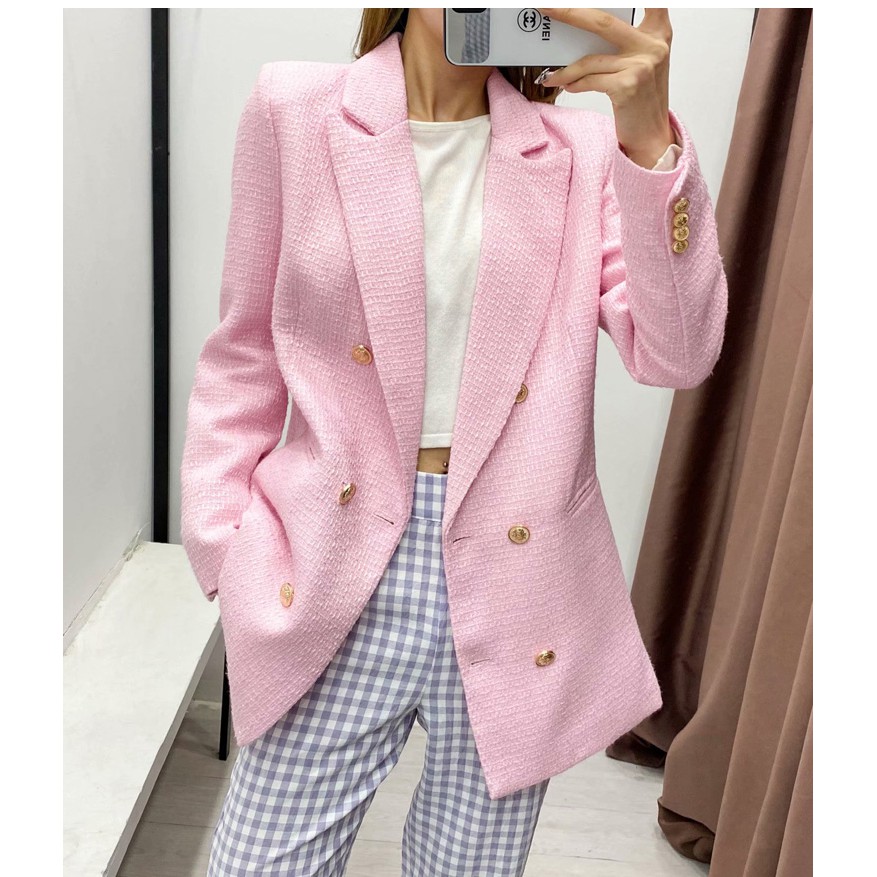 ÁO BLAZER ZRA NỮ MÀU HỒNG VẢI DỆT HAI HÀNG KHUY | BigBuy360 - bigbuy360.vn