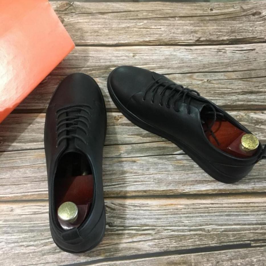 Giày Thể Thao - Giày Nam Cao Cấp Da Bò Buộc Dây Màu Đen Đế Cao Su Bảo Hành Da 12 Tháng