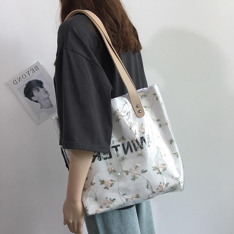 Handbags Women's 2021 Summer New Trendy Korean Style All-Match Shoulder Bag Large Capacity Totes Jelly Transparent Bag