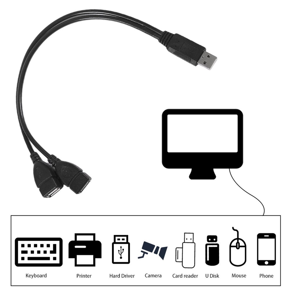 Nam sang nữ Bộ đổi nguồn kép USB nữ Cáp nối dài Y Splitter