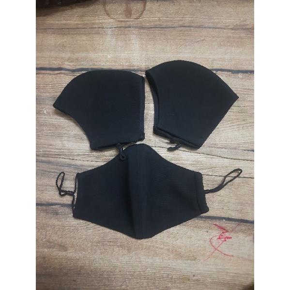 Khẩu trang vải màu đen dây rút chỉnh size, vải cotton, giữa lót vải kháng khuẩn