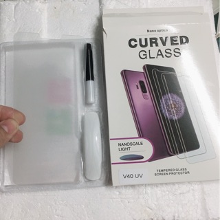 Dán kính cường lực Full keo UV Cho LG V40 Full màn hình không che tai thỏ