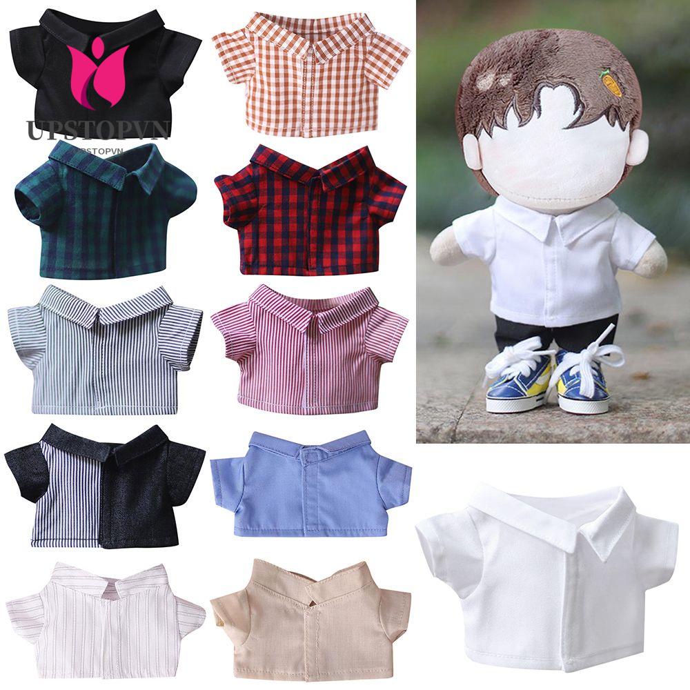 Đồ chơi búp bê mặc áo sơ mi bằng vải cotton màu trơn họa tiết kẻ sọc 20cm thay đổi màu sắc