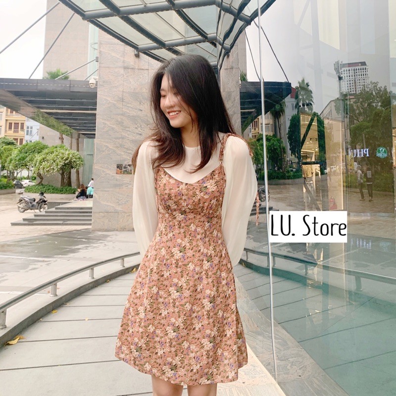 Set Đầm  Hoa thiết kế Mix áo Sơ Mi Ogazan ( Set kèm áo Ogazan) - Made by TeamLu