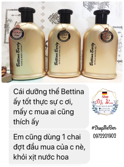 SỮA DƯỠNG THỂ TÍCH HỢP NƯỚC HOA DƯỠNG TRẮNG MỊN DA BETTINA BARTY GOLD LINE 500ml