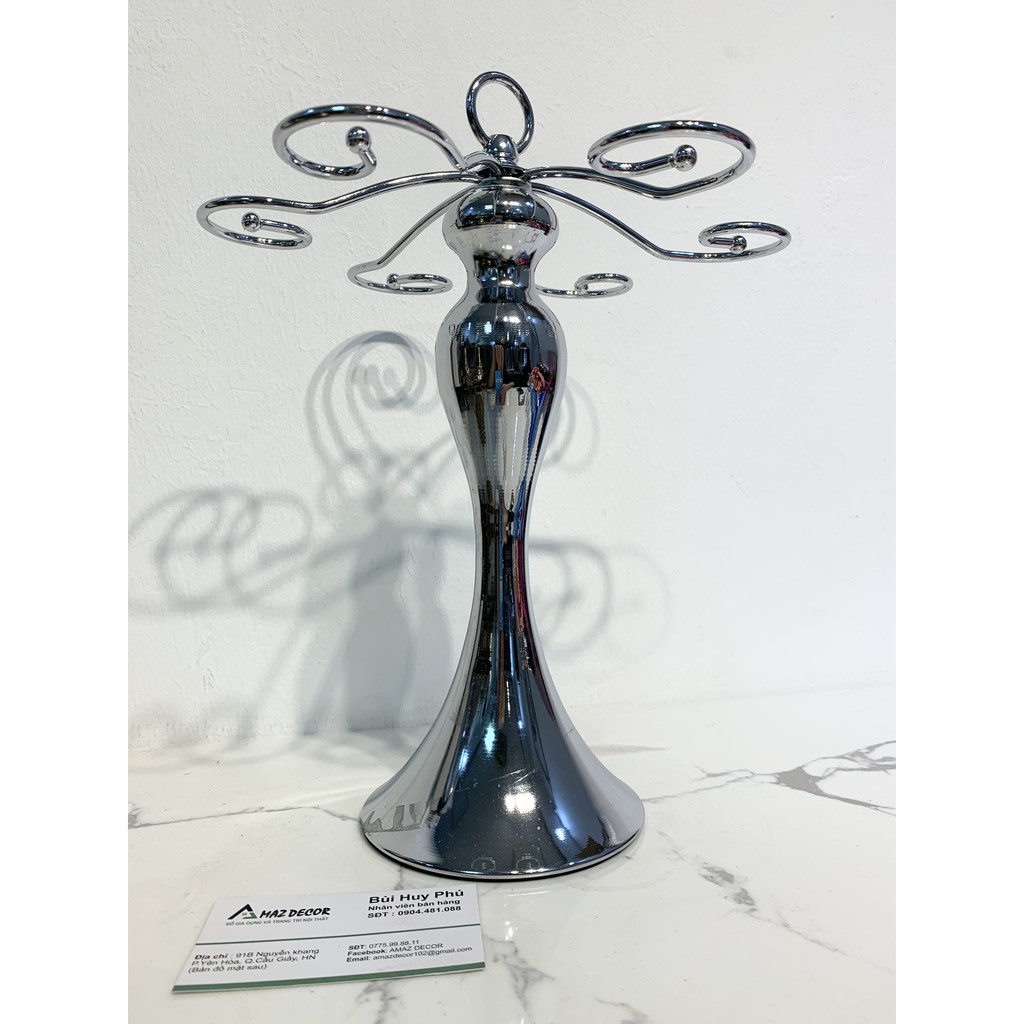 Decor xuất dư Giá treo bộ ly uống rượu vang để bàn Thân bầu inox xịn sang trọng tinh tế cao cấp