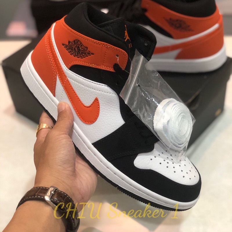 Giày thể thao Jordan 1 mid cổ vừa Cam Đen Phiên bản SC da chất lượng cao
