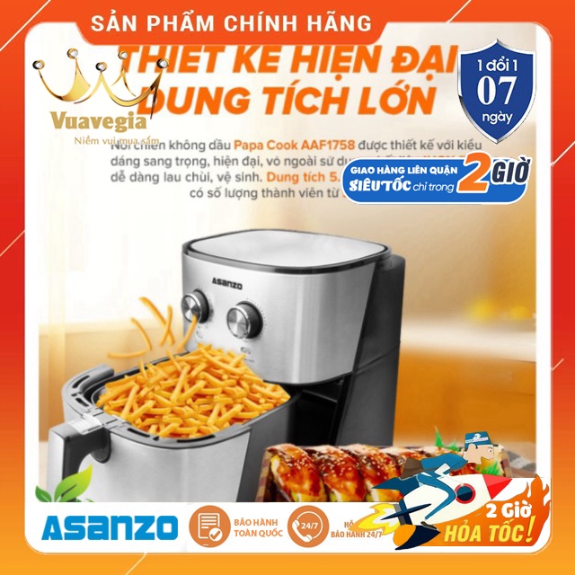 Nồi chiên không dầu Asanzo AAF1758 - 5.8L An Toàn Cho Sức Khỏe Hàng chính hãng