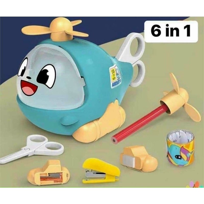 Bộ dụng cụ học tập 6in1 hình máy bay cute cho bé