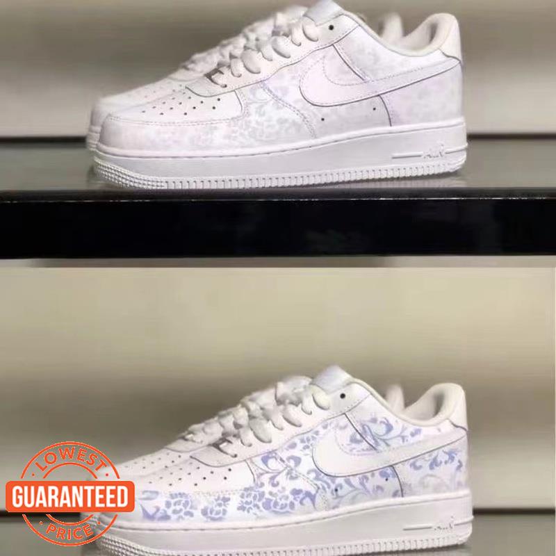 Giày Thể Thao PIM Air Force 1 Đế Bằng Màu Sắc Tia Cực Tím Trắng Xanh Lam Cho Học Sinh Lelaki Wanita Perempuan Kasut Sukan