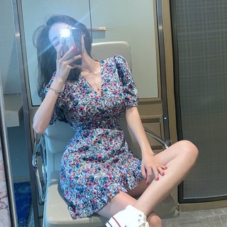 YATWIN Retro floral skirt New slim slim waist dress