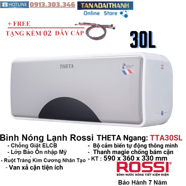 Bình nóng lạnh gián tiếp Rossi Theta 30 Lít Ngang (TTA30SL) chính hãng, bảo hành 7 năm toàn quốc, tân á đại thành online