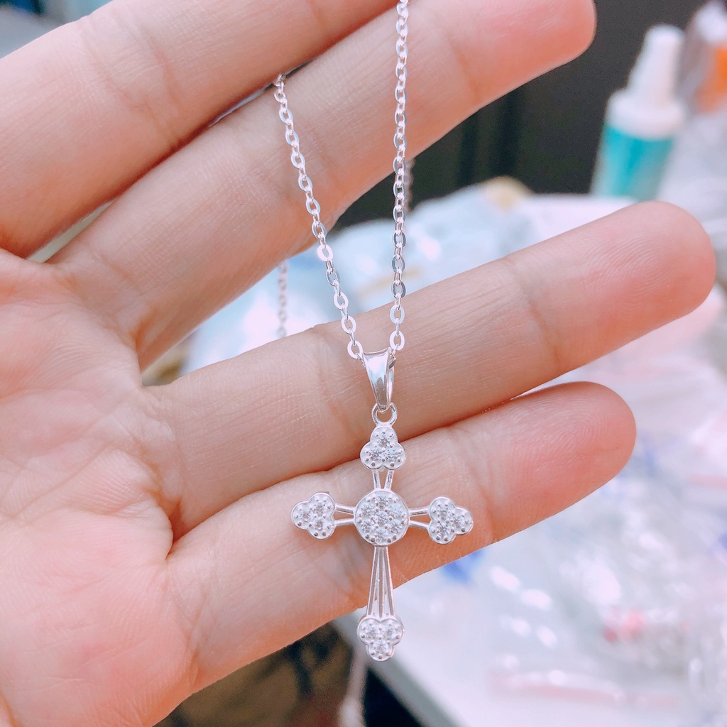 Dây chuyền nữ bạc ta mặt thánh giá nạm đá tinh tế kĩ càng - Bạc Bibi silver