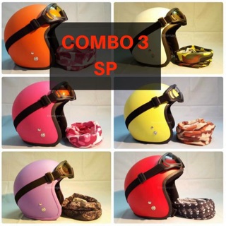 Combo 3 sản phẩm: nón bảo hiểm 3/4 pro + kính uv + khăn đa năng