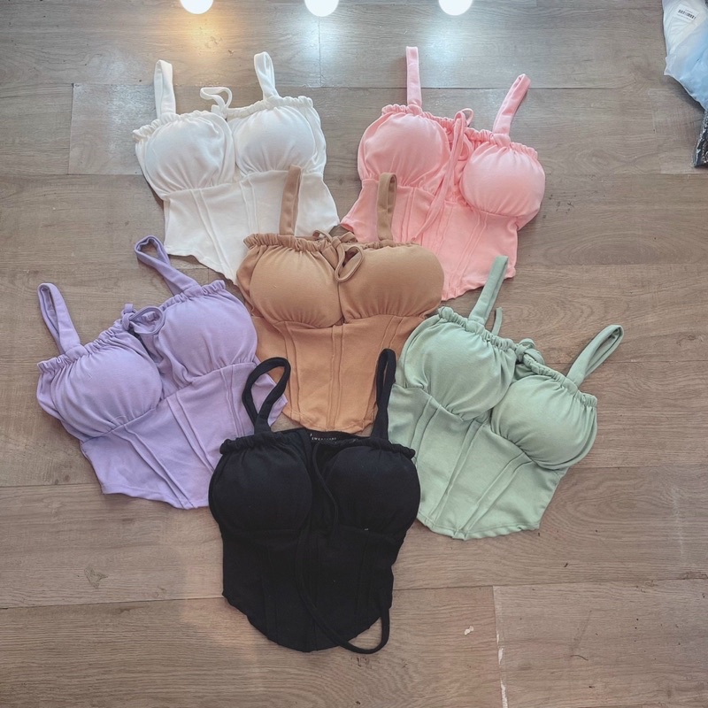 Áo croptop chất borip có mút 2 dây vạt bầu