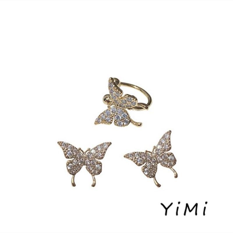 Khuyên Tai Kẹp Hình Bướm Đính Đá Kim Cương Hàn Quốc Sang Trọng Thanh Lịch