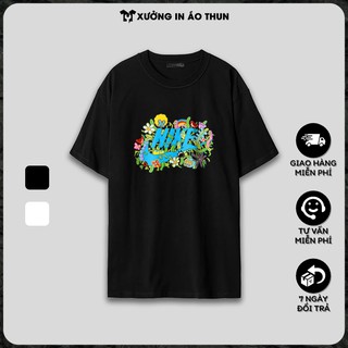 Áo thun Unisex ngắn tay không cổ in hình NK Hoa Lá Cành thời trang cá tính