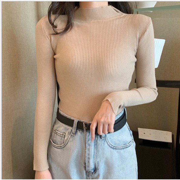 ÁO LEN TĂM CỔ 3 PHÂN , ÁO FREESIZE 4 màu nâu , đen , be , sữa | BigBuy360 - bigbuy360.vn