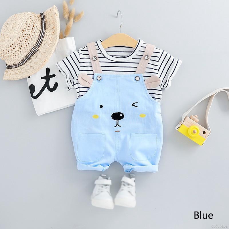 Set áo thun ngắn tay + quần đùi yếm thời trang cho bé gái từ 1 - 3 tuổi