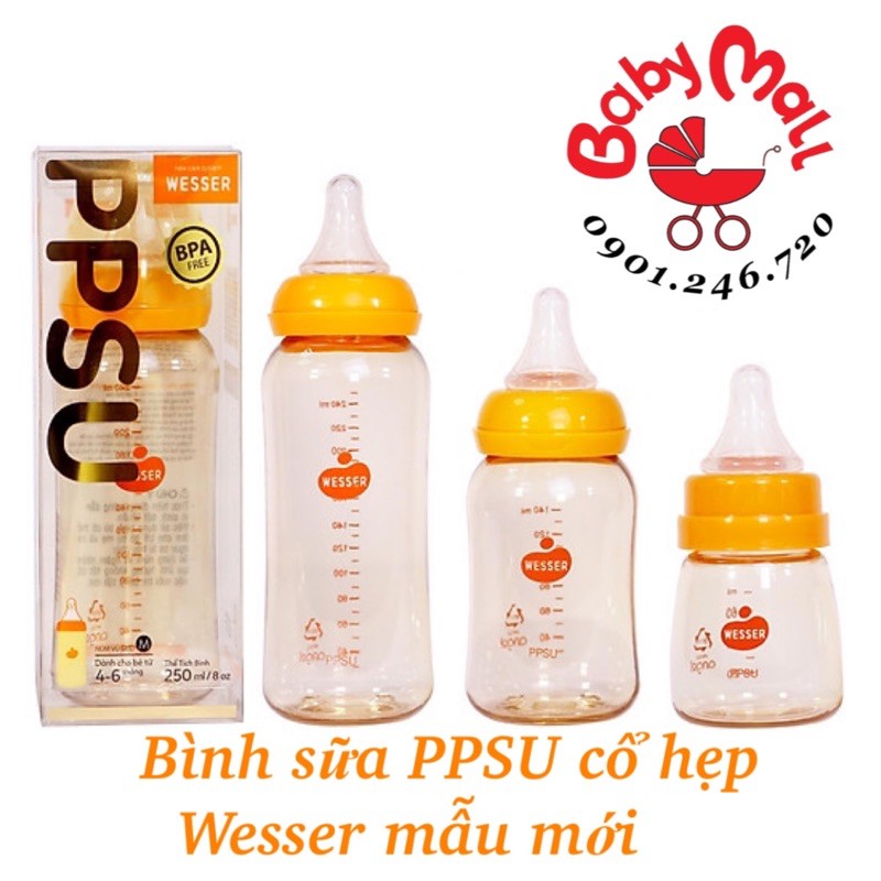 Bình sữa PPSU wesser cổ hẹp 4533