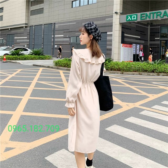 Váy đầm xoè dài tay eo chun Quảng Châu