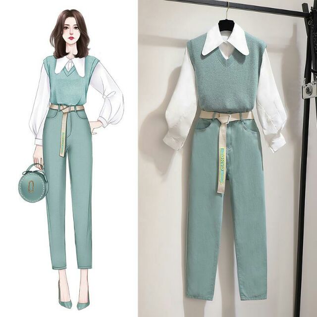 BỘ BA MÓN QUẦN BÒ +ÁO SƠ MI +ÁO LEN GHILE